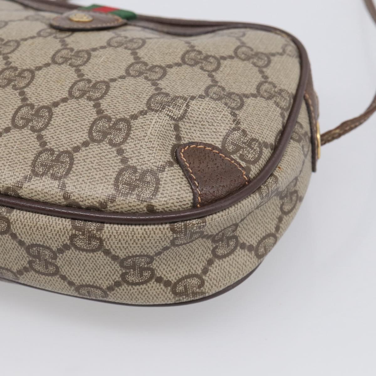 GUCCI GG Supreme Web Sherry Line Bag PVC Beige Gold 156 02 066 Auth 213854