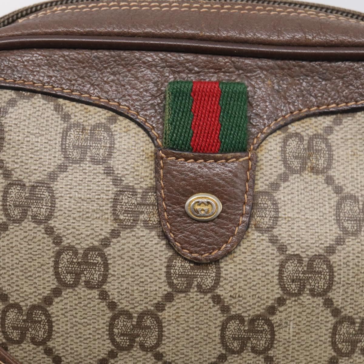 GUCCI GG Supreme Web Sherry Line Bag PVC Beige Gold 156 02 066 Auth 213854