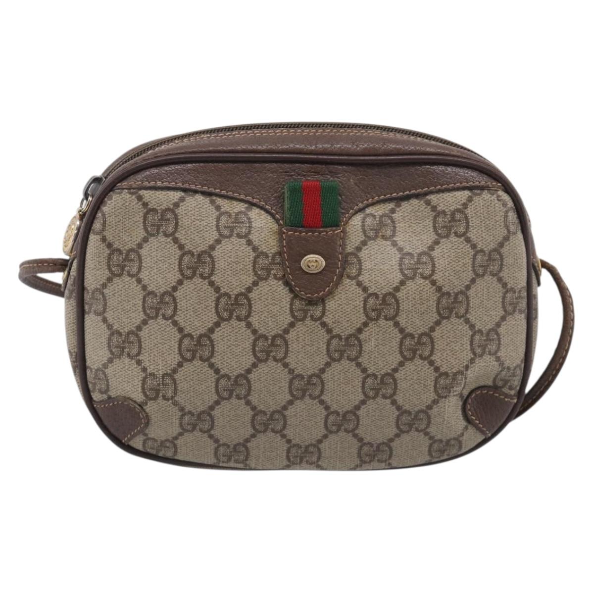 GUCCI GG Supreme Web Sherry Line Bag PVC Beige Gold 156 02 066 Auth 213854