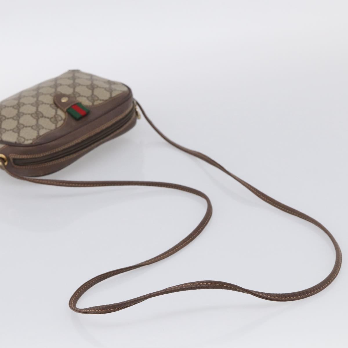 GUCCI GG Supreme Web Sherry Line Bag PVC Beige Gold 156 02 066 Auth 213854