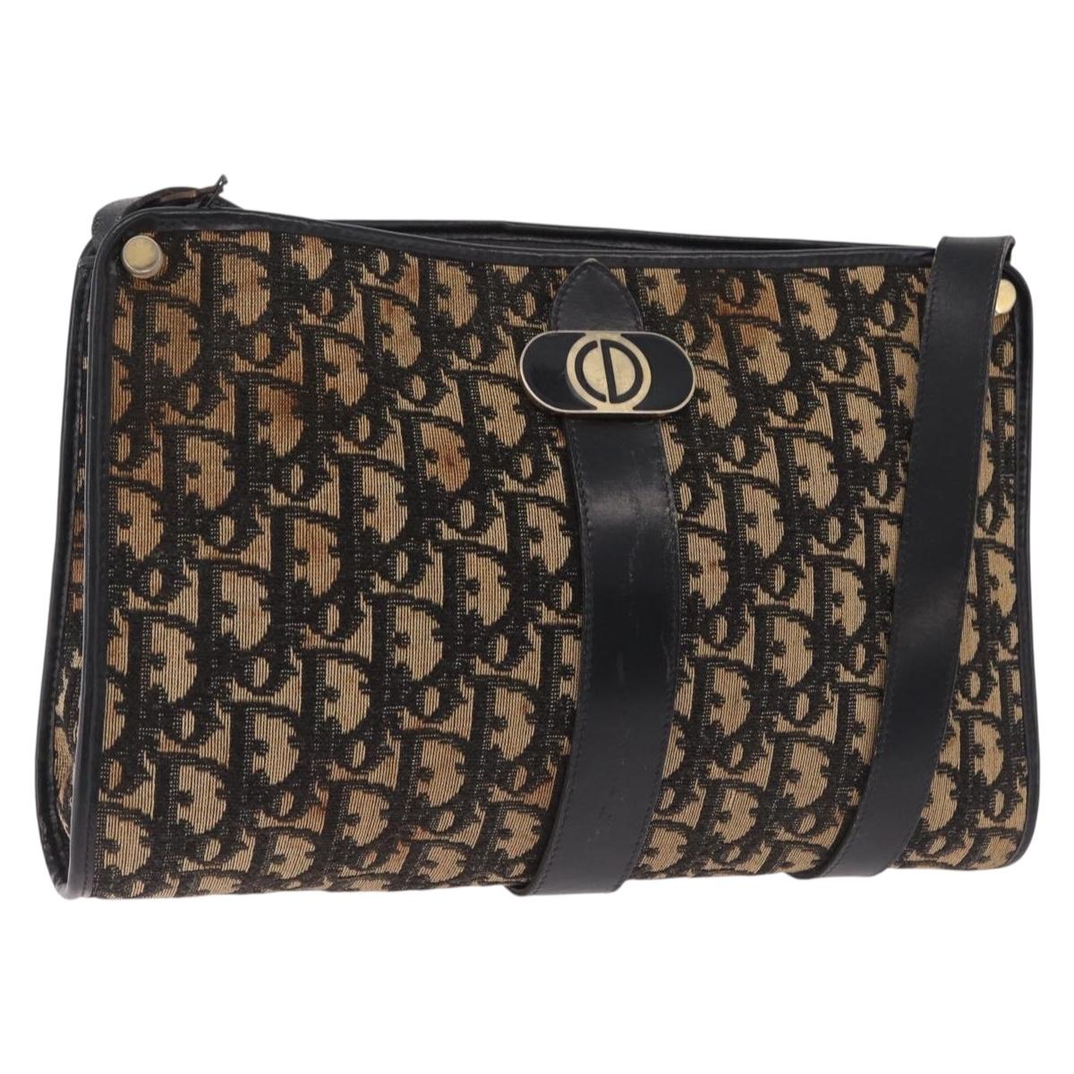 Christian Dior Trotter Canvas Shoulder Bag Beige Gold Auth 213877