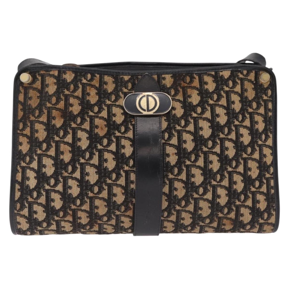 Christian Dior Trotter Canvas Shoulder Bag Beige Gold Auth 213877