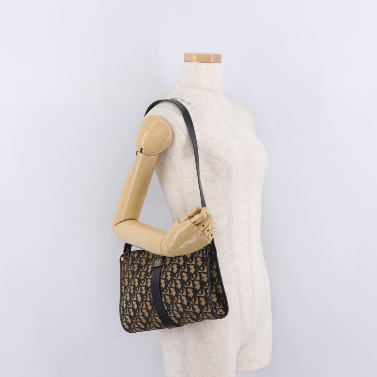 Christian Dior Trotter Canvas Shoulder Bag Beige Gold Auth 213877
