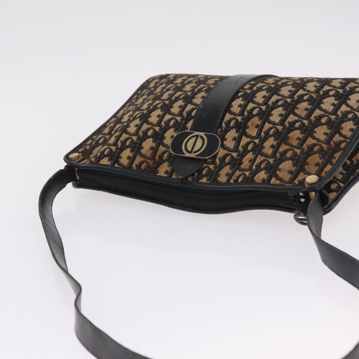 Christian Dior Trotter Canvas Shoulder Bag Beige Gold Auth 213877