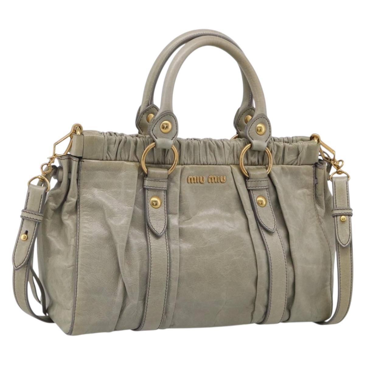 Miu Miu Hand Bag Vitellolux 2way Green Gold Auth 213883M