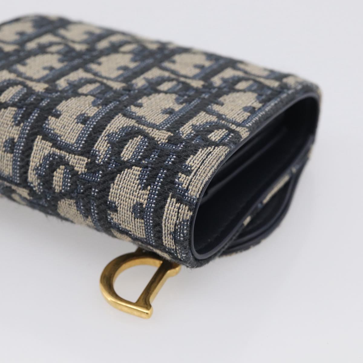 Christian Dior Trotter Canvas Saddle Compact Wallet Navy Gold Auth 213889V