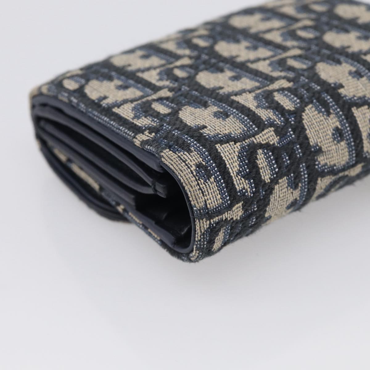 Christian Dior Trotter Canvas Saddle Compact Wallet Navy Gold Auth 213889V