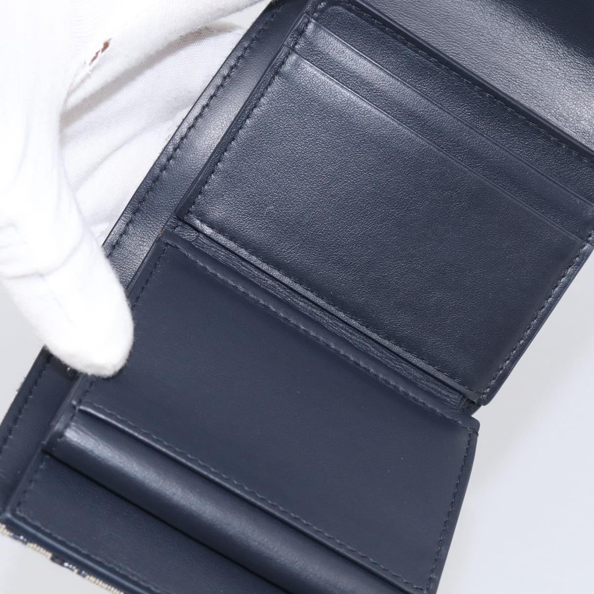 Christian Dior Trotter Canvas Saddle Compact Wallet Navy Gold Auth 213889V
