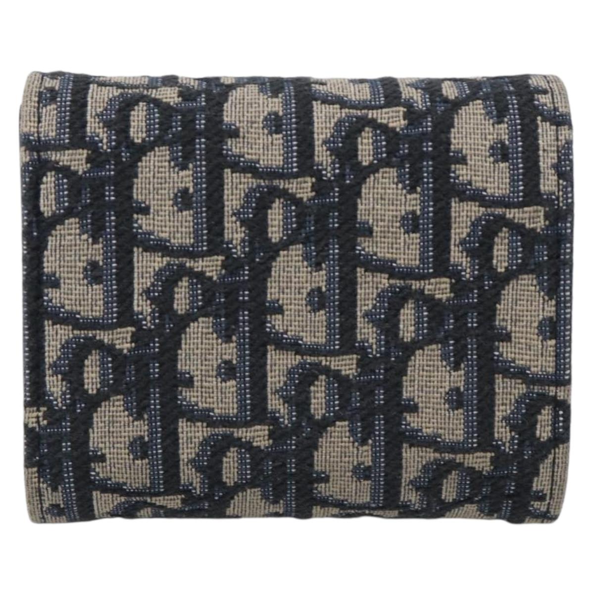 Christian Dior Trotter Canvas Saddle Compact Wallet Navy Gold Auth 213889V