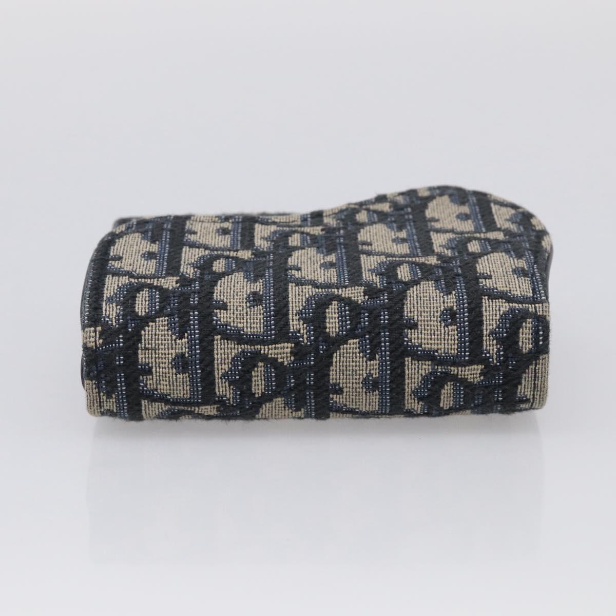 Christian Dior Trotter Canvas Saddle Compact Wallet Navy Gold Auth 213889V