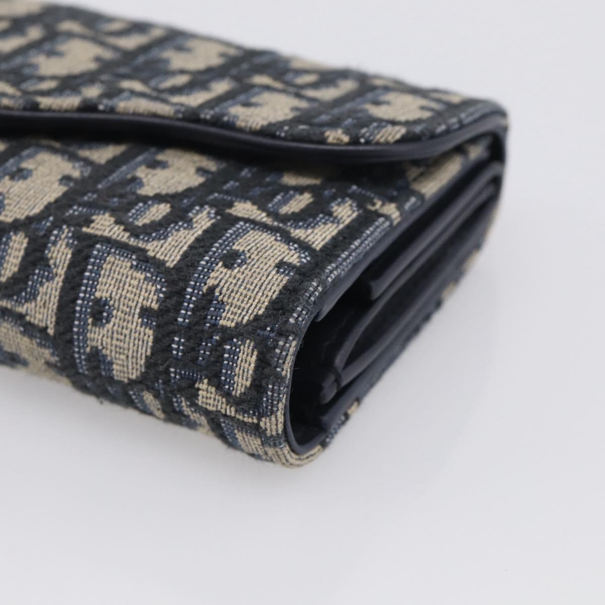 Christian Dior Trotter Canvas Saddle Compact Wallet Navy Gold Auth 213889V
