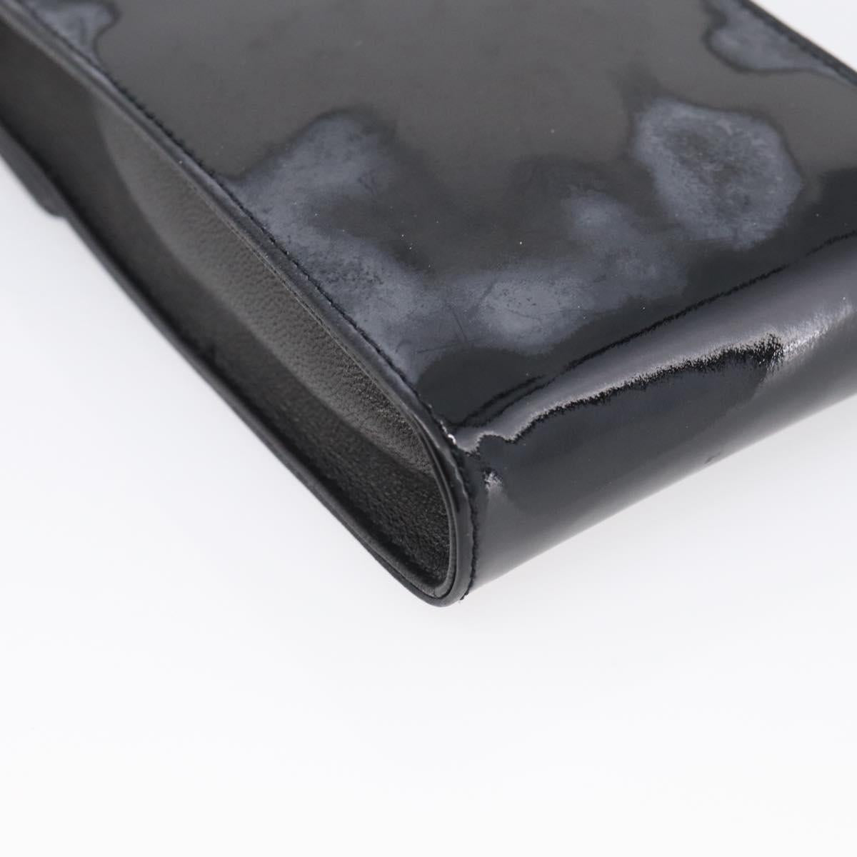 CHANEL Chain Shoulder Pouch Patent Leather Black Gold CC Auth 213890
