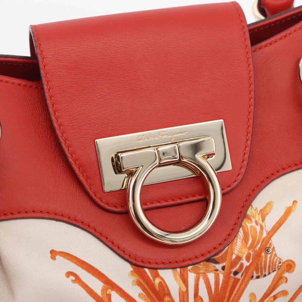 Salvatore Ferragamo Gancini Hand Bag Satin Red Gold Auth 213898V