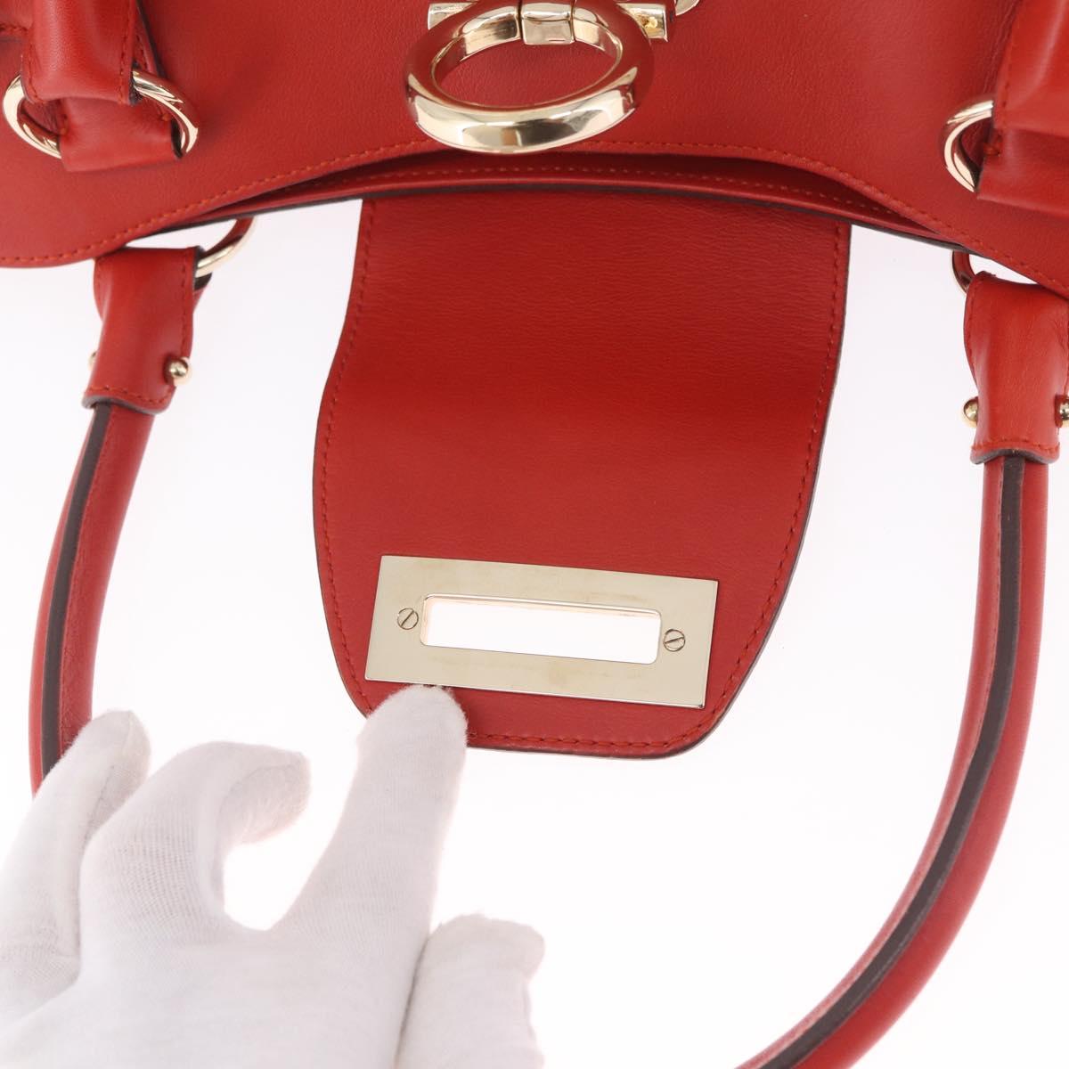Salvatore Ferragamo Gancini Hand Bag Satin Red Gold Auth 213898V