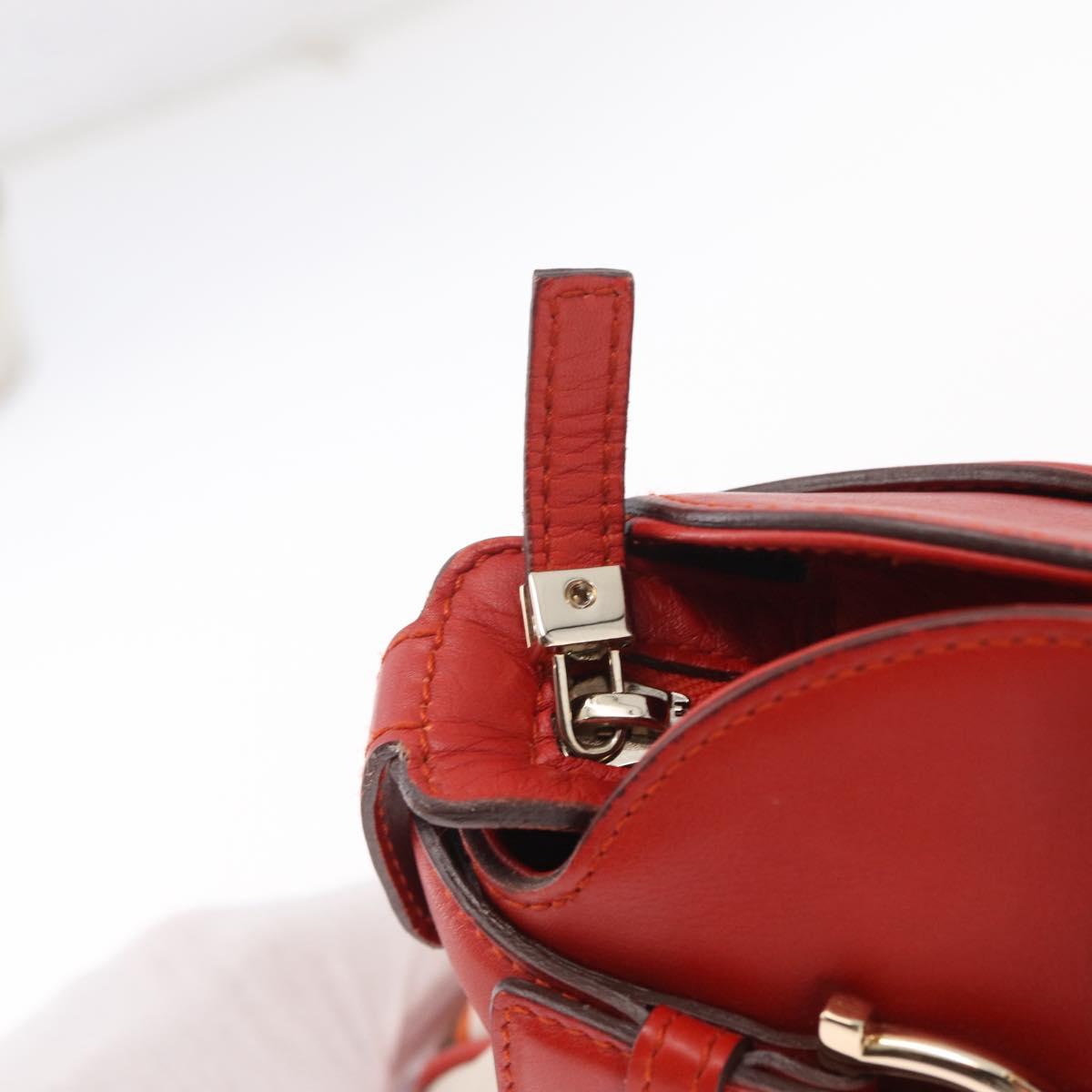 Salvatore Ferragamo Gancini Hand Bag Satin Red Gold Auth 213898V