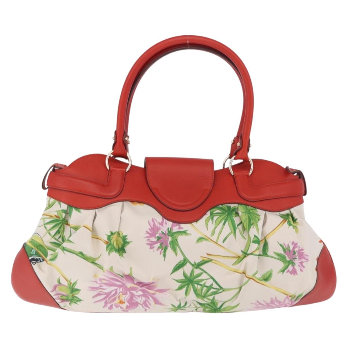 Salvatore Ferragamo Gancini Hand Bag Satin Red Gold Auth 213898V