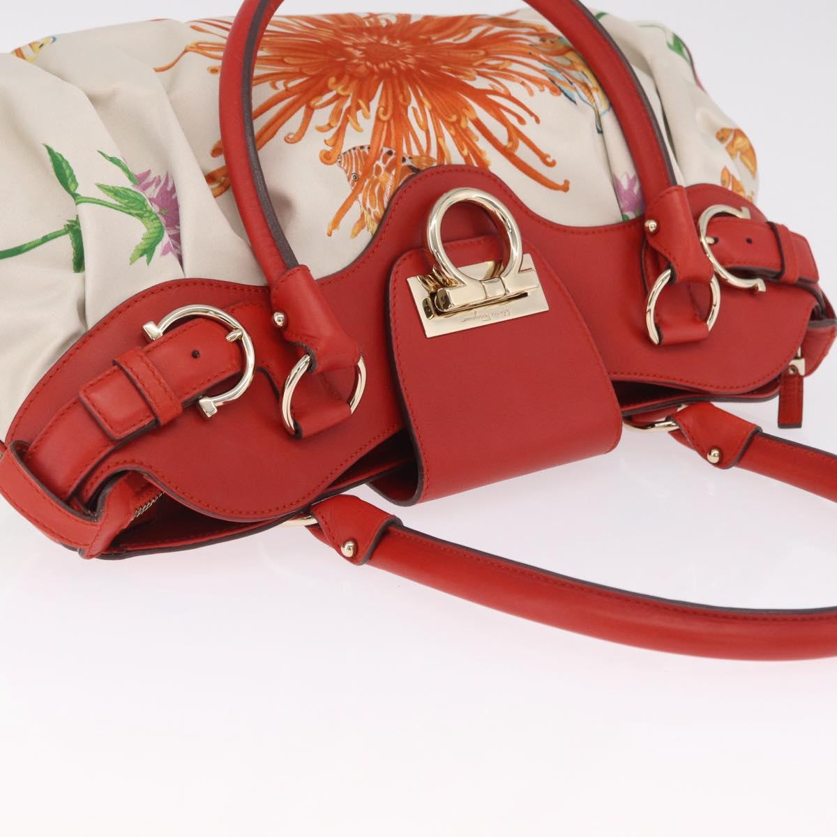 Salvatore Ferragamo Gancini Hand Bag Satin Red Gold Auth 213898V