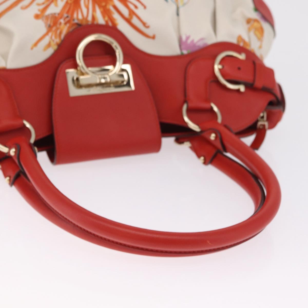 Salvatore Ferragamo Gancini Hand Bag Satin Red Gold Auth 213898V