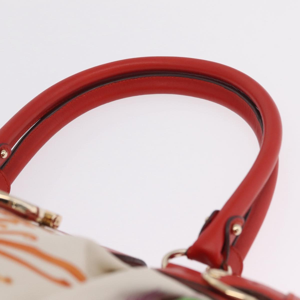 Salvatore Ferragamo Gancini Hand Bag Satin Red Gold Auth 213898V