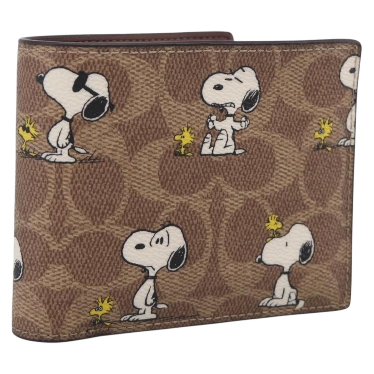Coach Compact Wallet PEANUTS Collaboration Leather Beige Auth 213905V