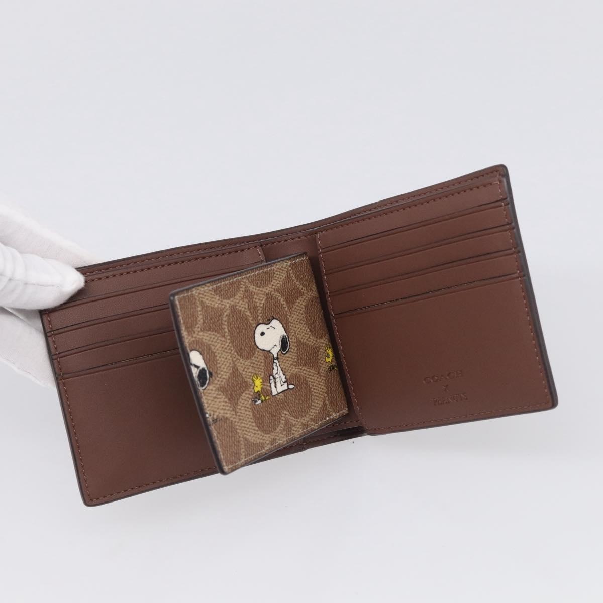 Coach Compact Wallet PEANUTS Collaboration Leather Beige Auth 213905V