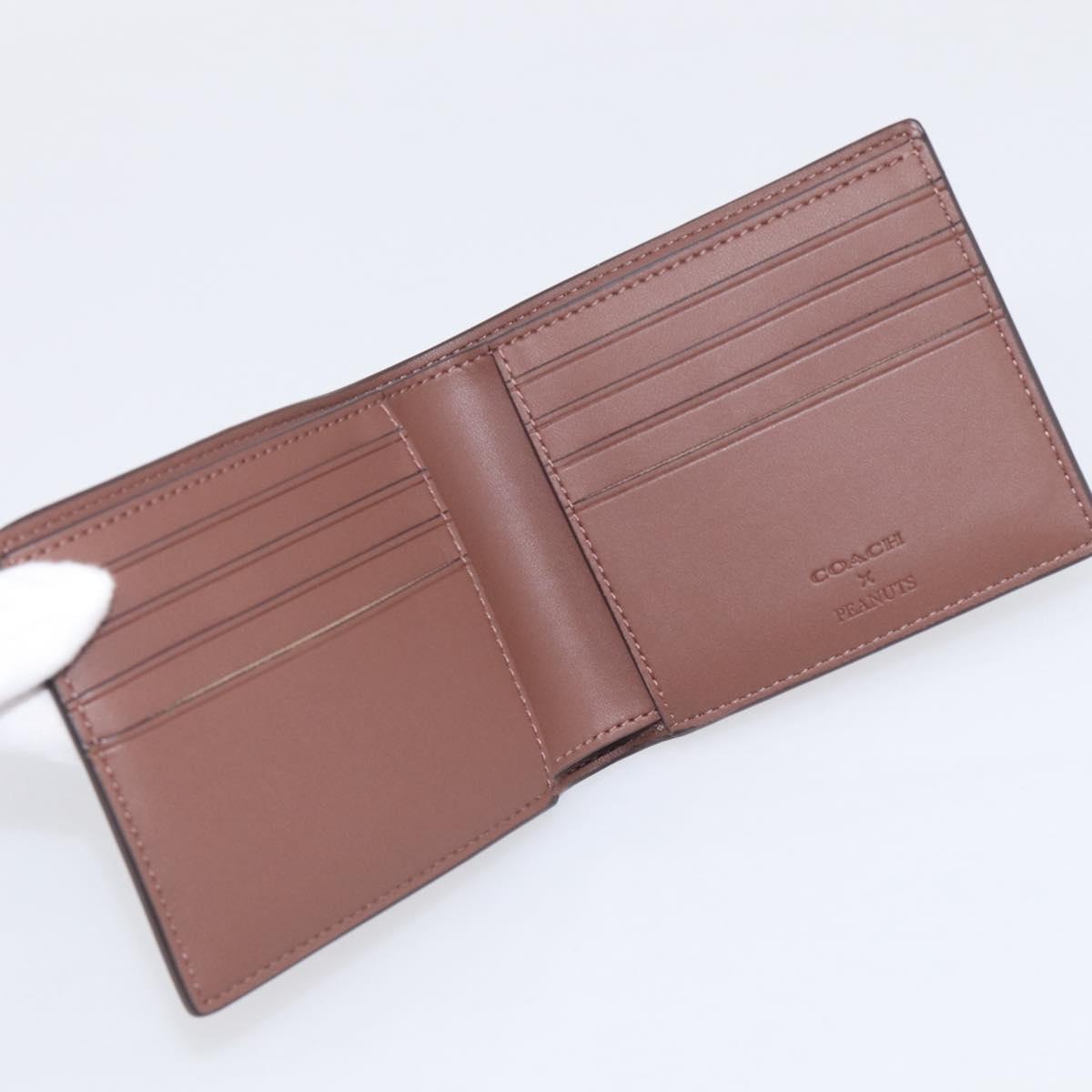 Coach Compact Wallet PEANUTS Collaboration Leather Beige Auth 213905V