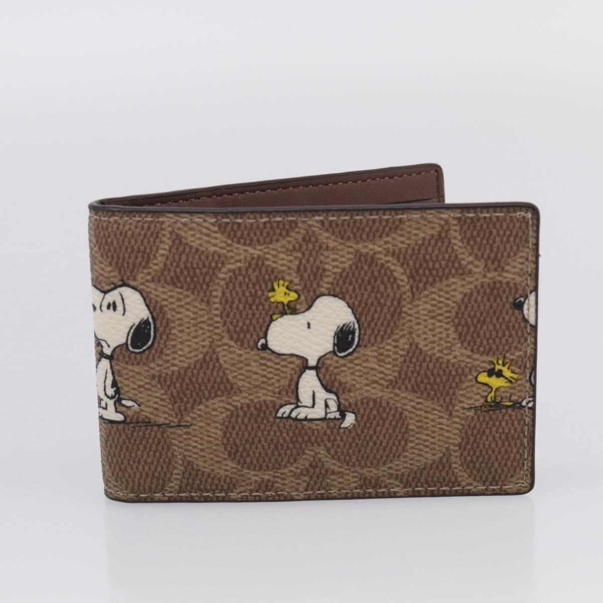 Coach Compact Wallet PEANUTS Collaboration Leather Beige Auth 213905V