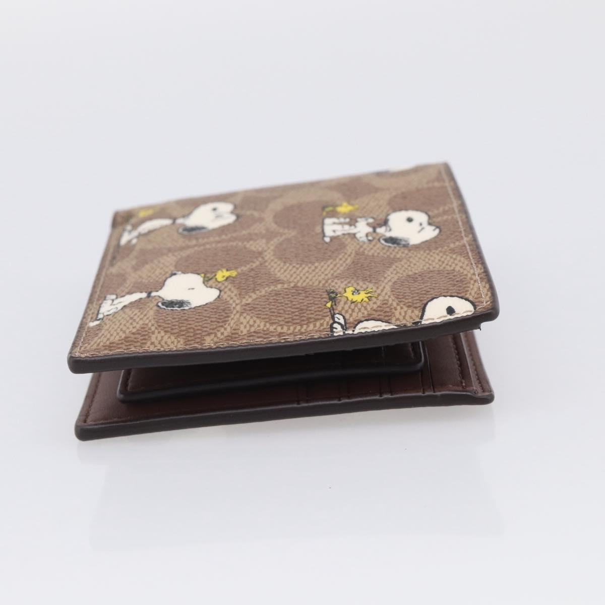 Coach Compact Wallet PEANUTS Collaboration Leather Beige Auth 213905V