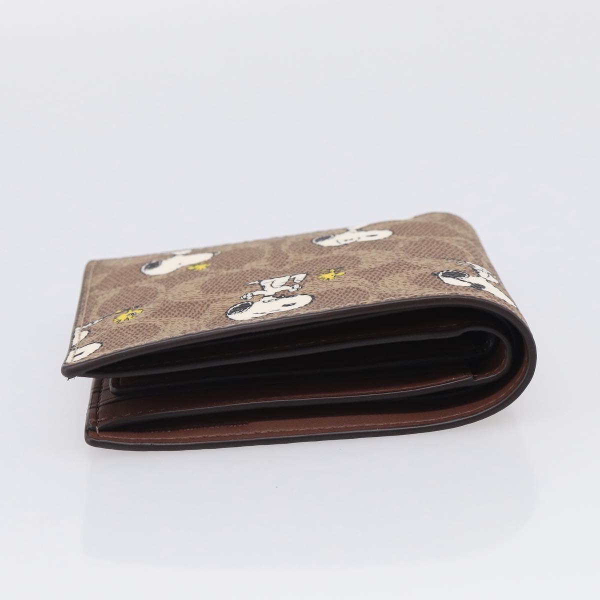 Coach Compact Wallet PEANUTS Collaboration Leather Beige Auth 213905V