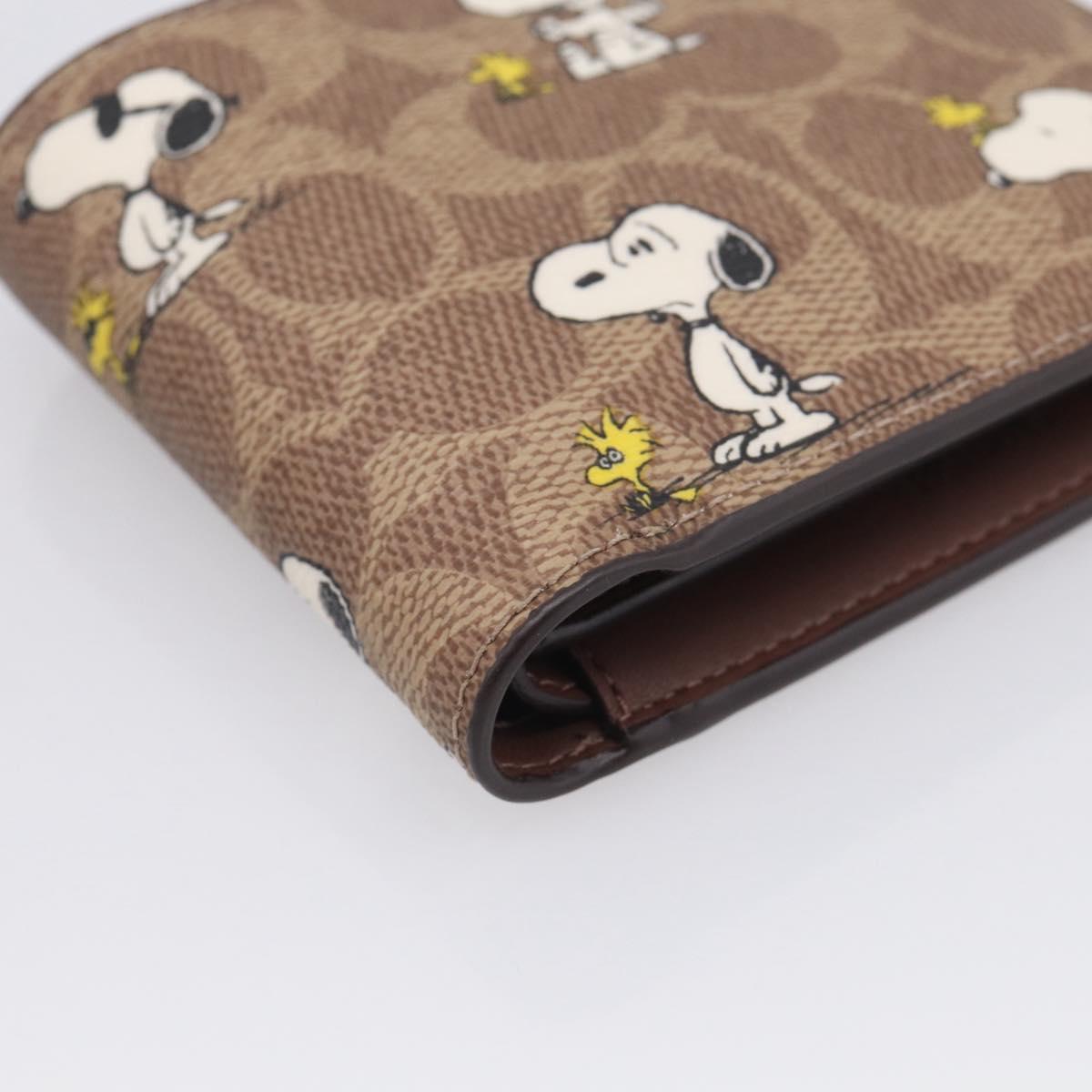 Coach Compact Wallet PEANUTS Collaboration Leather Beige Auth 213905V