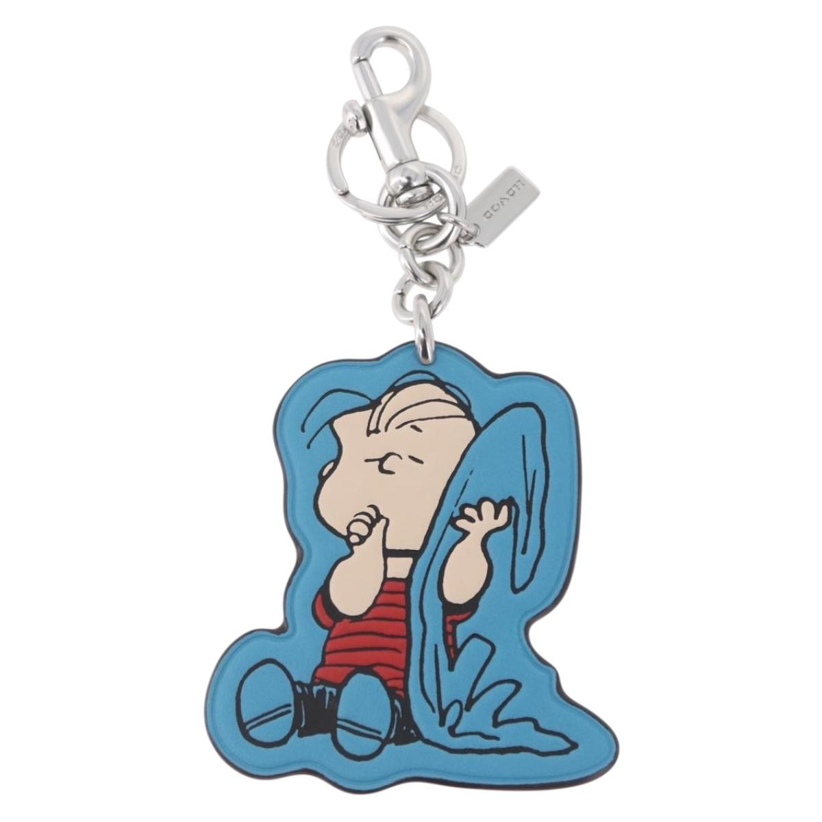 Coach Key Holder Leather PEANUTS Collaboration Blue Silver Auth 213907V