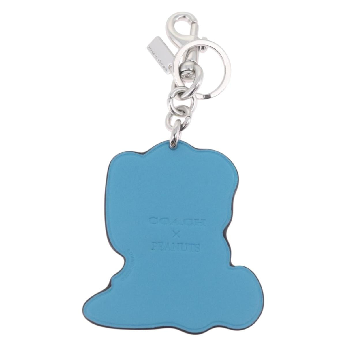 Coach Key Holder Leather PEANUTS Collaboration Blue Silver Auth 213907V