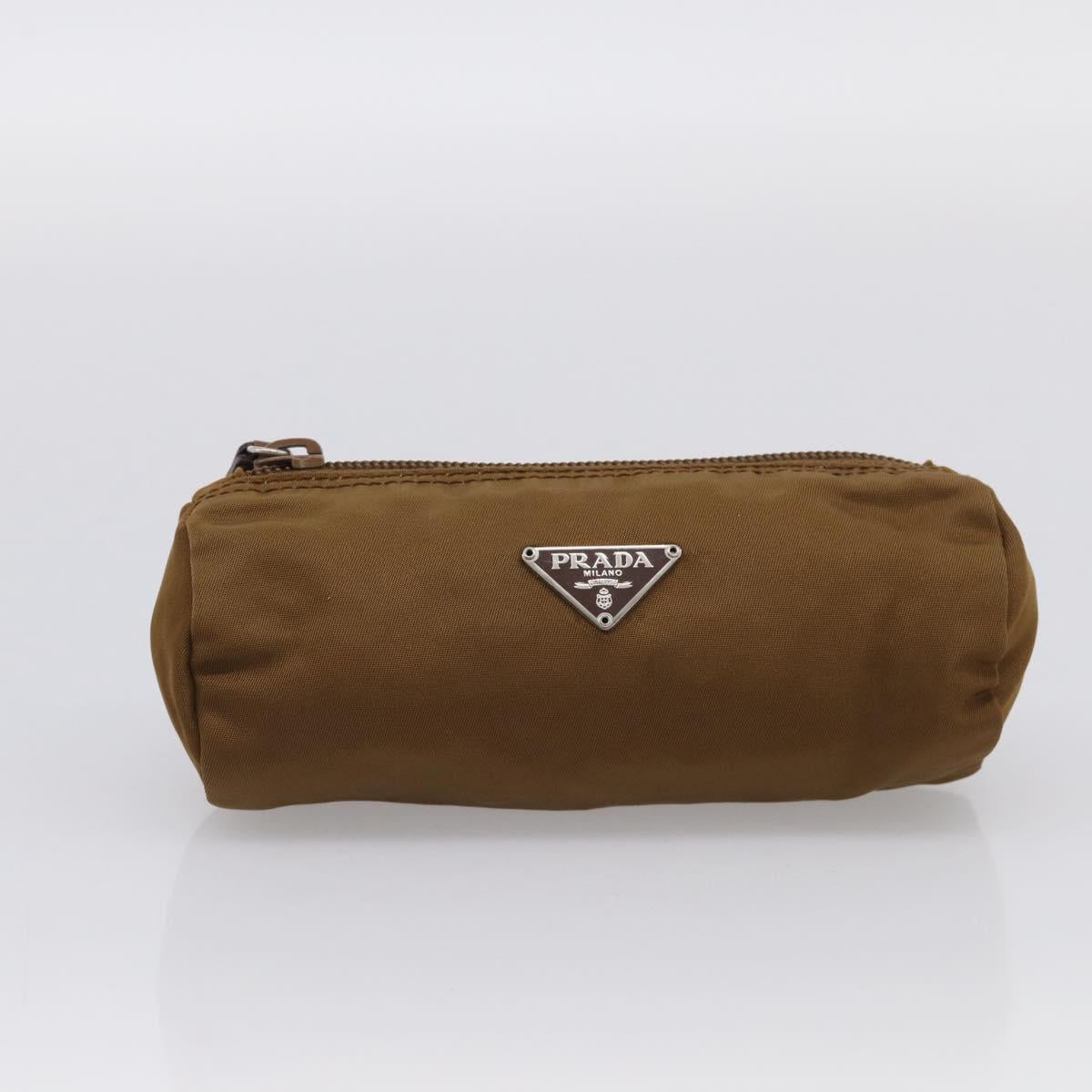 PRADA Pouch Nylon 2 Set Brown Green Auth 213908