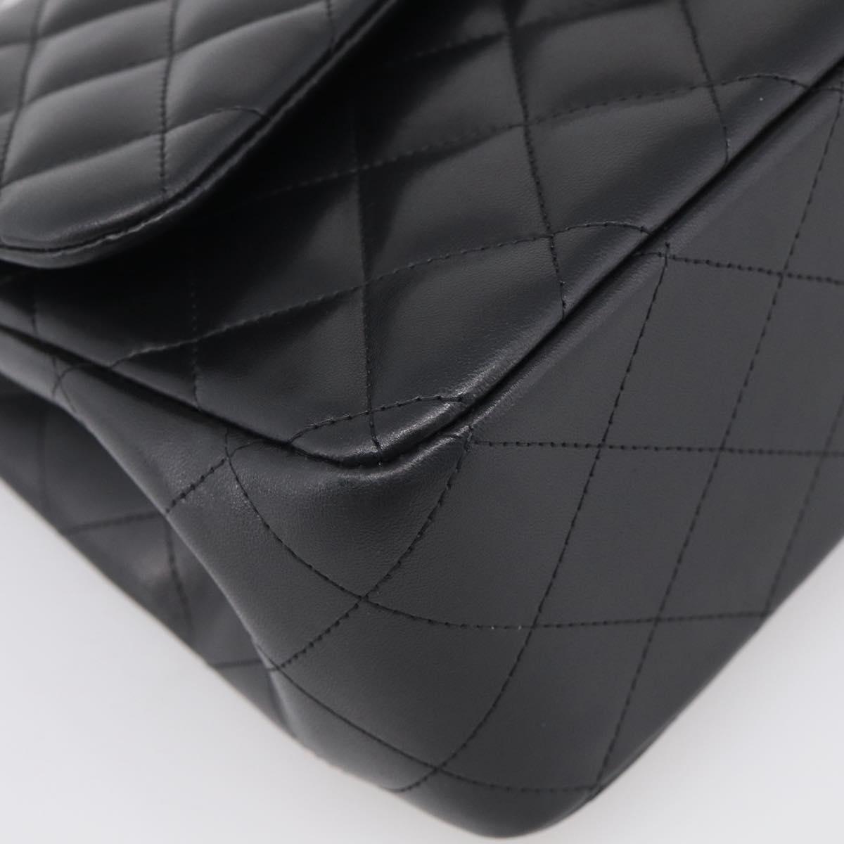 CHANEL Big Matelasse30 Chain Bag Lamb Skin Black Silver CC Auth 213916SAM