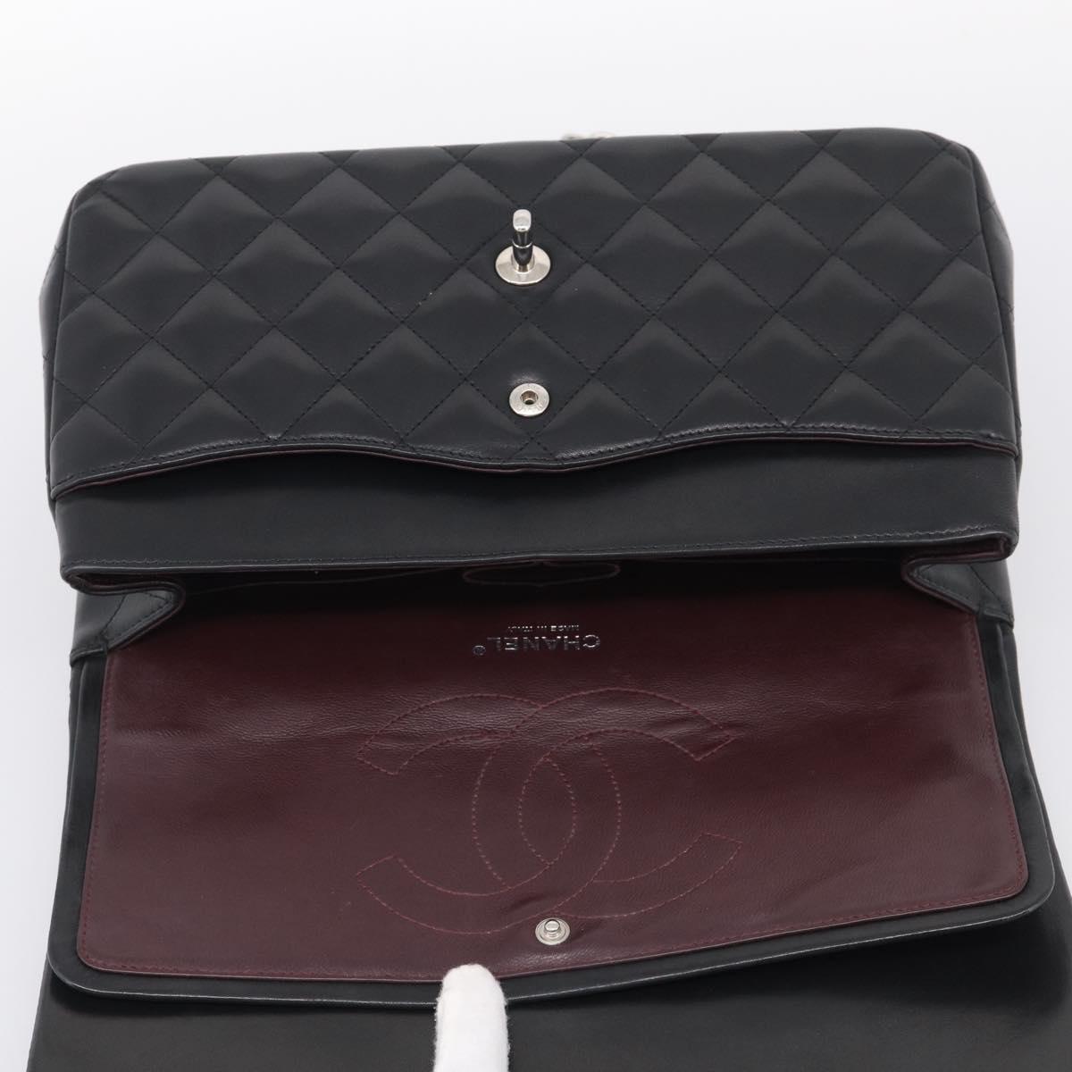 CHANEL Big Matelasse30 Chain Bag Lamb Skin Black Silver CC Auth 213916SAM