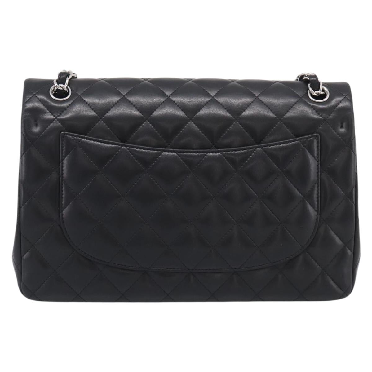 CHANEL Big Matelasse30 Chain Bag Lamb Skin Black Silver CC Auth 213916SAM