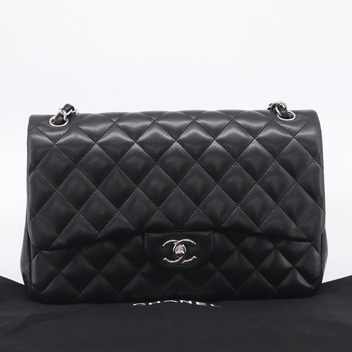 CHANEL Big Matelasse30 Chain Bag Lamb Skin Black Silver CC Auth 213916SAM