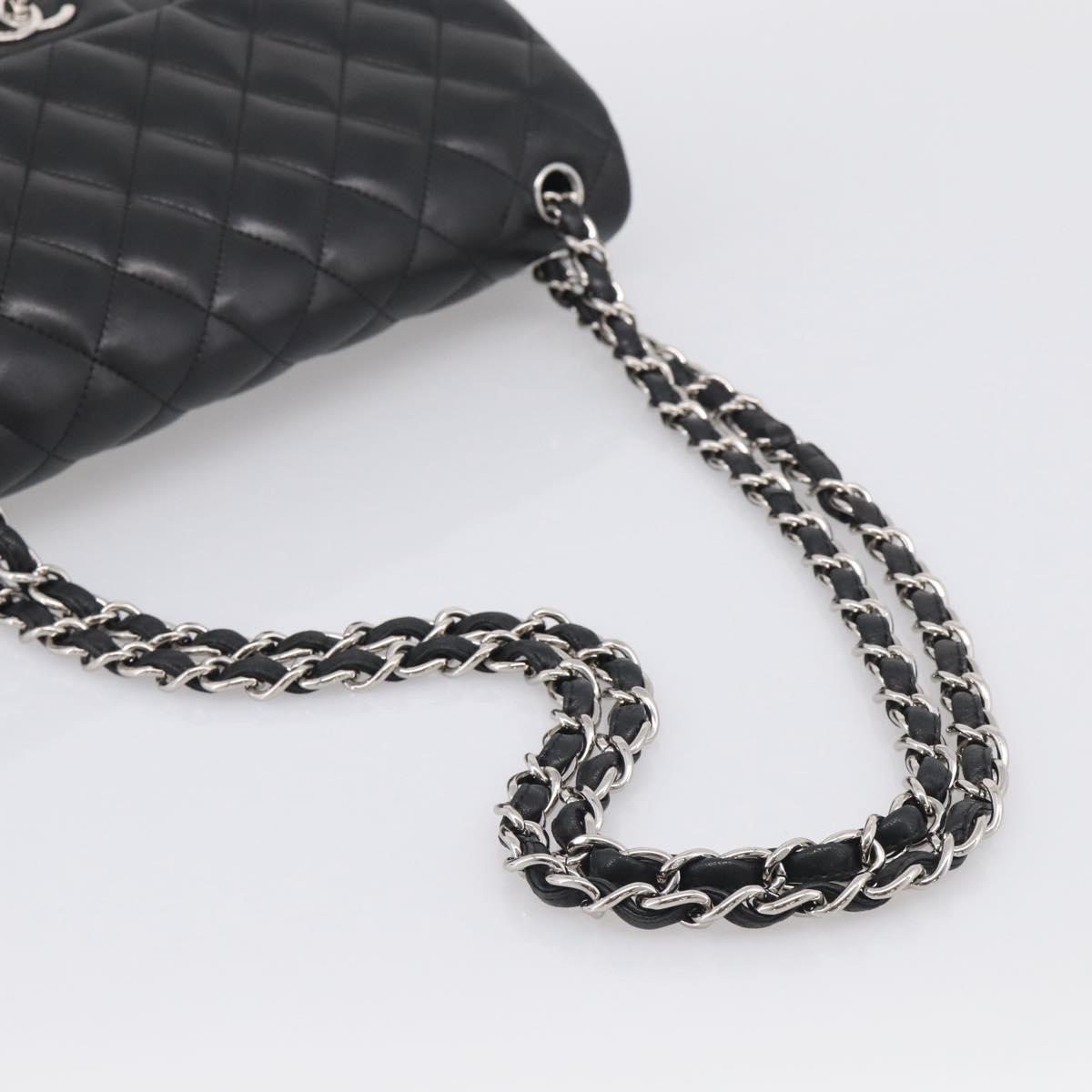 CHANEL Big Matelasse30 Chain Bag Lamb Skin Black Silver CC Auth 213916SAM