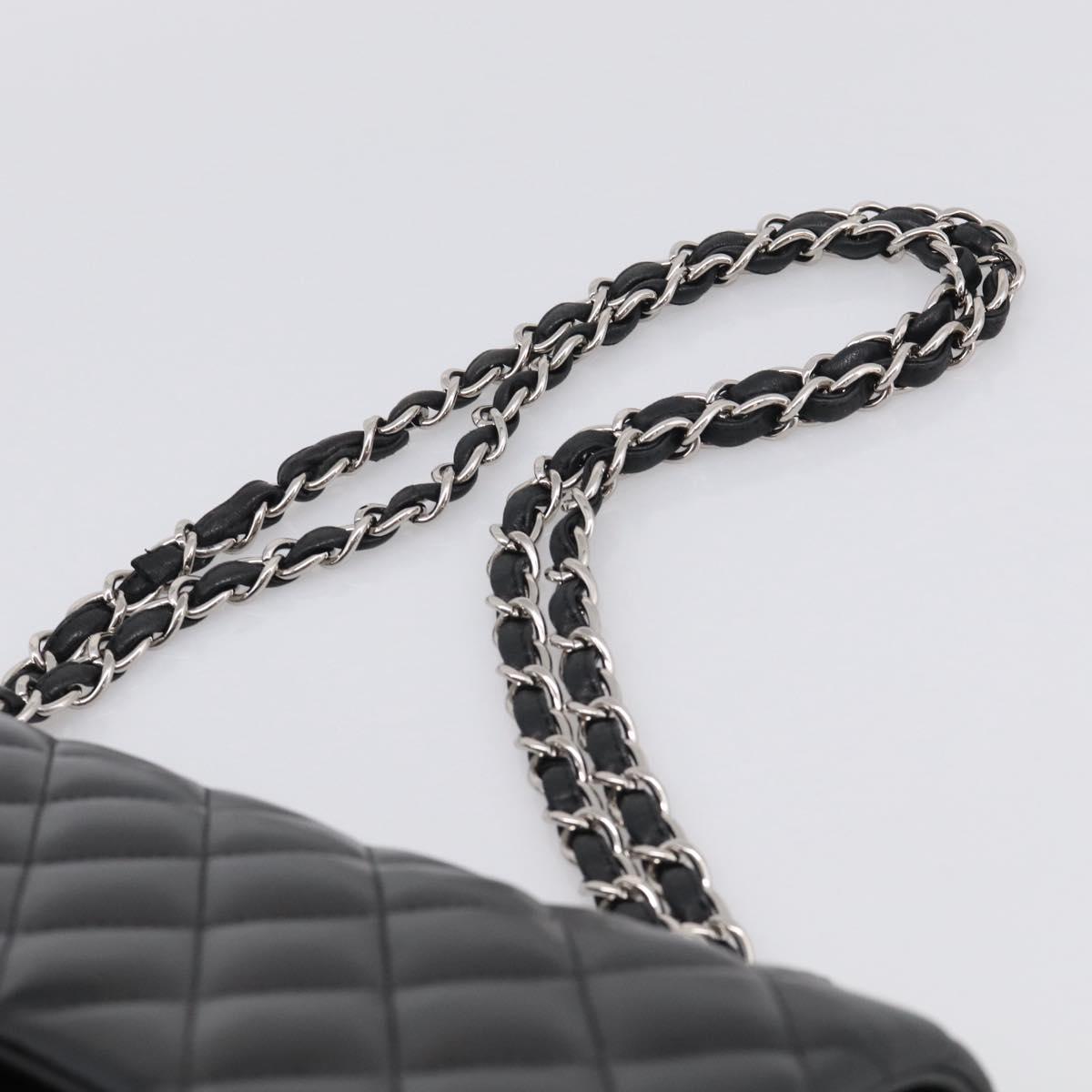 CHANEL Big Matelasse30 Chain Bag Lamb Skin Black Silver CC Auth 213916SAM