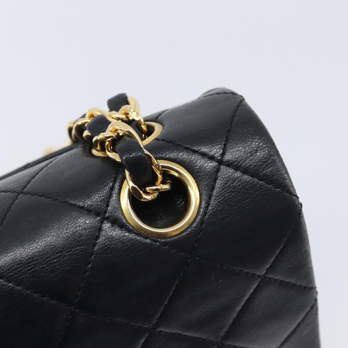 CHANEL Double Flap Chain Matelasse23 Bag Lamb Skin Black Gold CC Auth 213923SAM