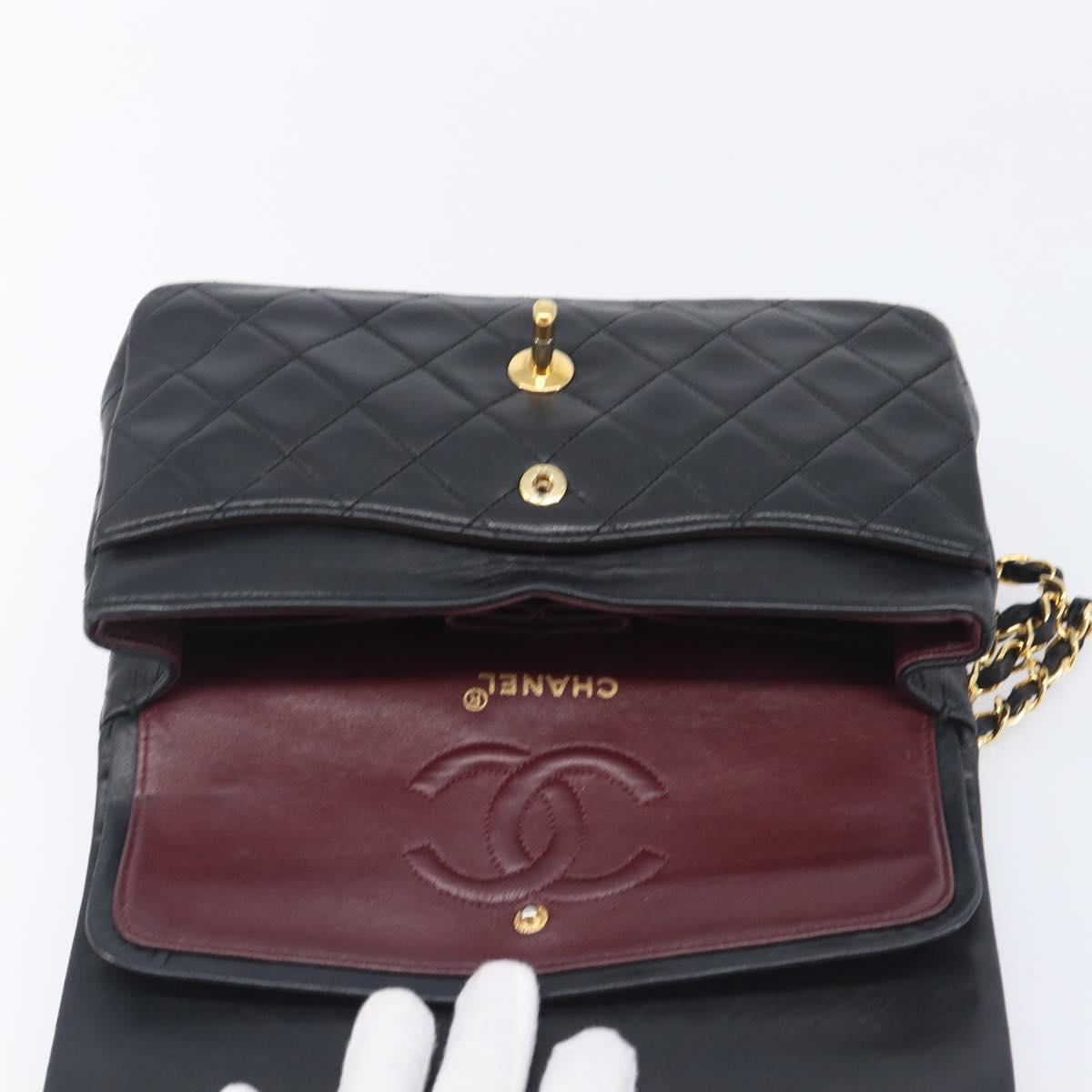 CHANEL Double Flap Chain Matelasse23 Bag Lamb Skin Black Gold CC Auth 213923SAM