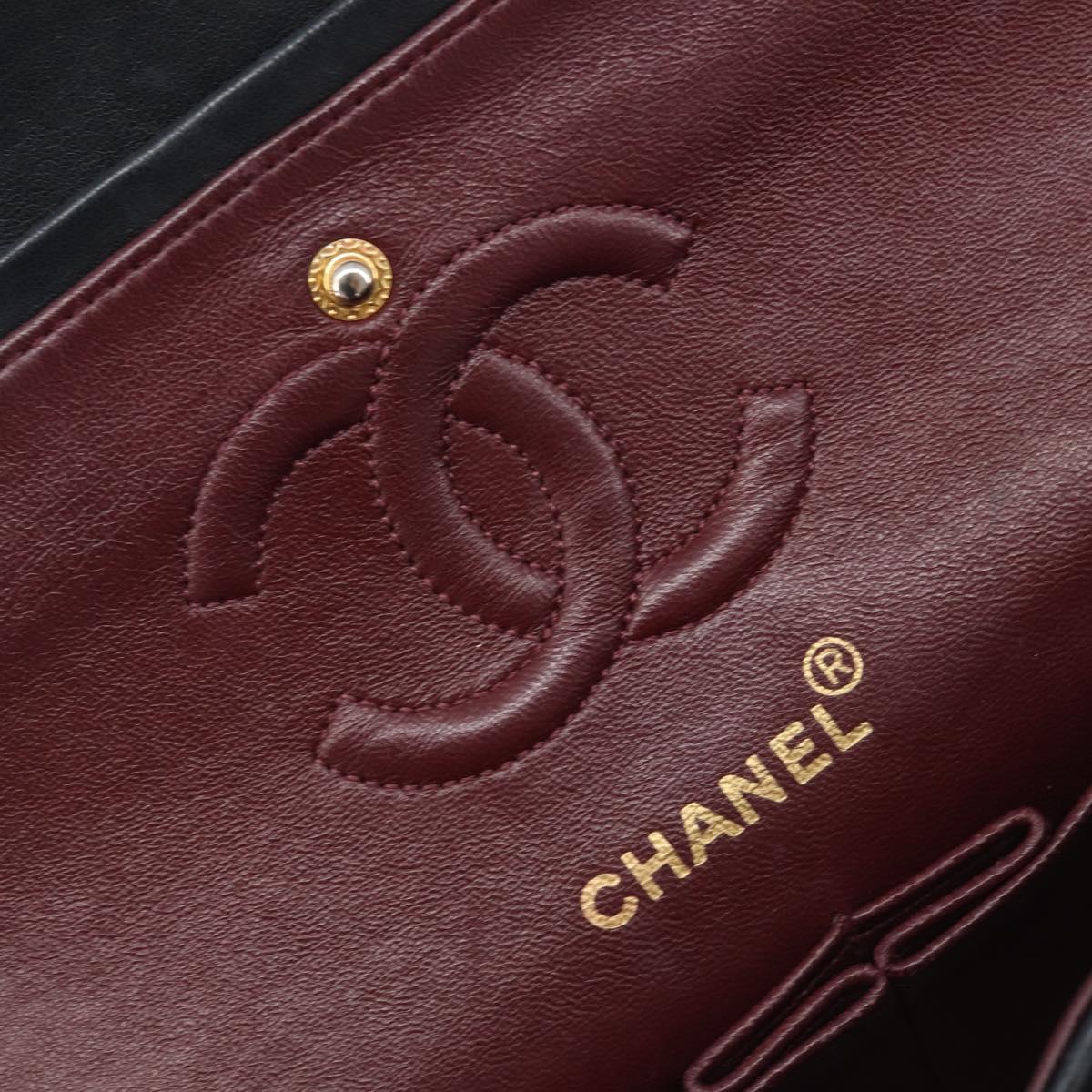 CHANEL Double Flap Chain Matelasse23 Bag Lamb Skin Black Gold CC Auth 213923SAM