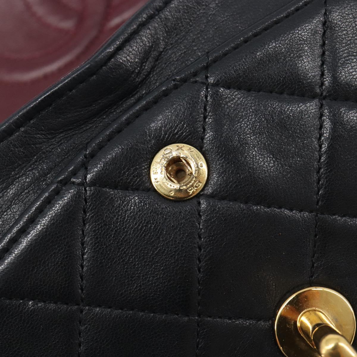 CHANEL Double Flap Chain Matelasse23 Bag Lamb Skin Black Gold CC Auth 213923SAM