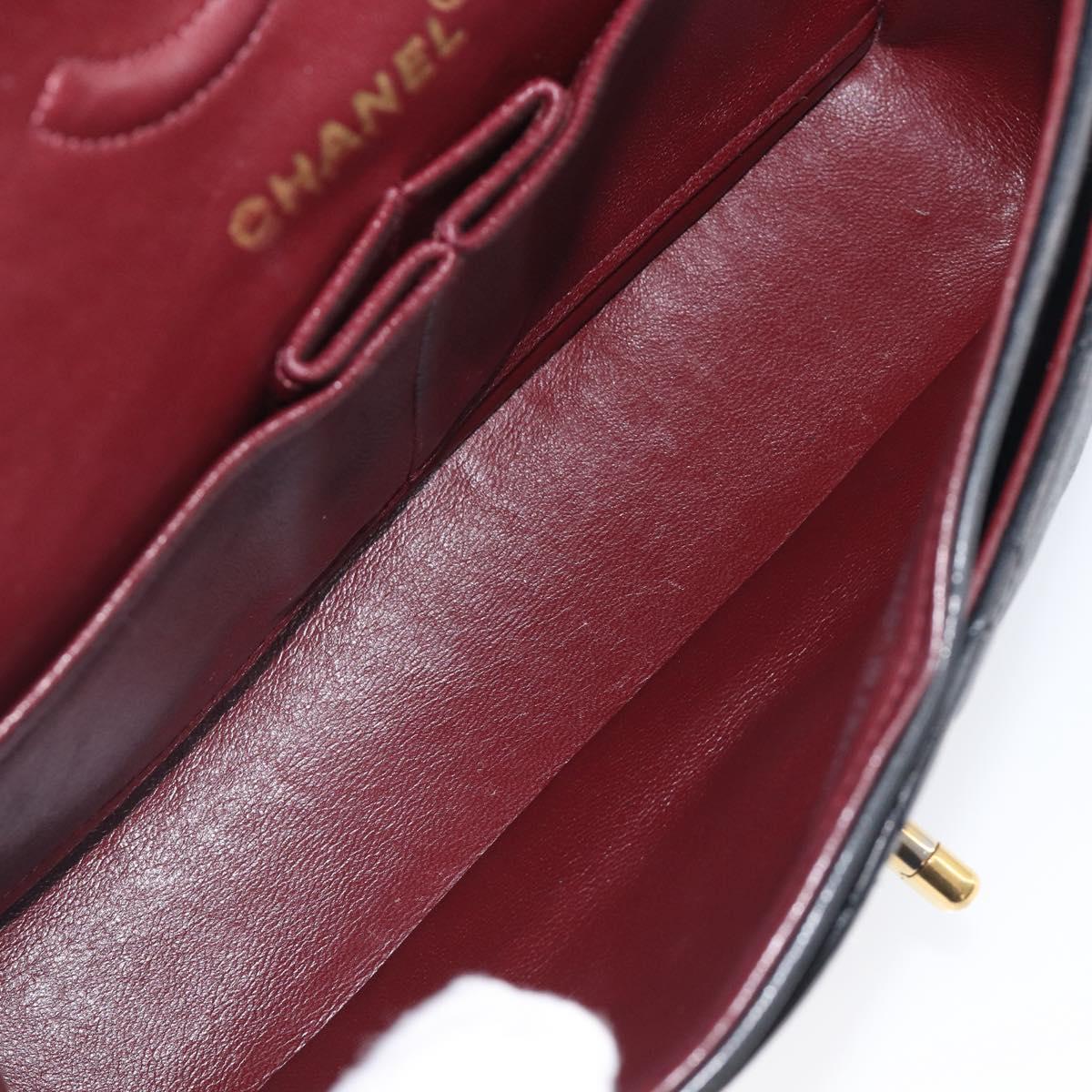 CHANEL Double Flap Chain Matelasse23 Bag Lamb Skin Black Gold CC Auth 213923SAM