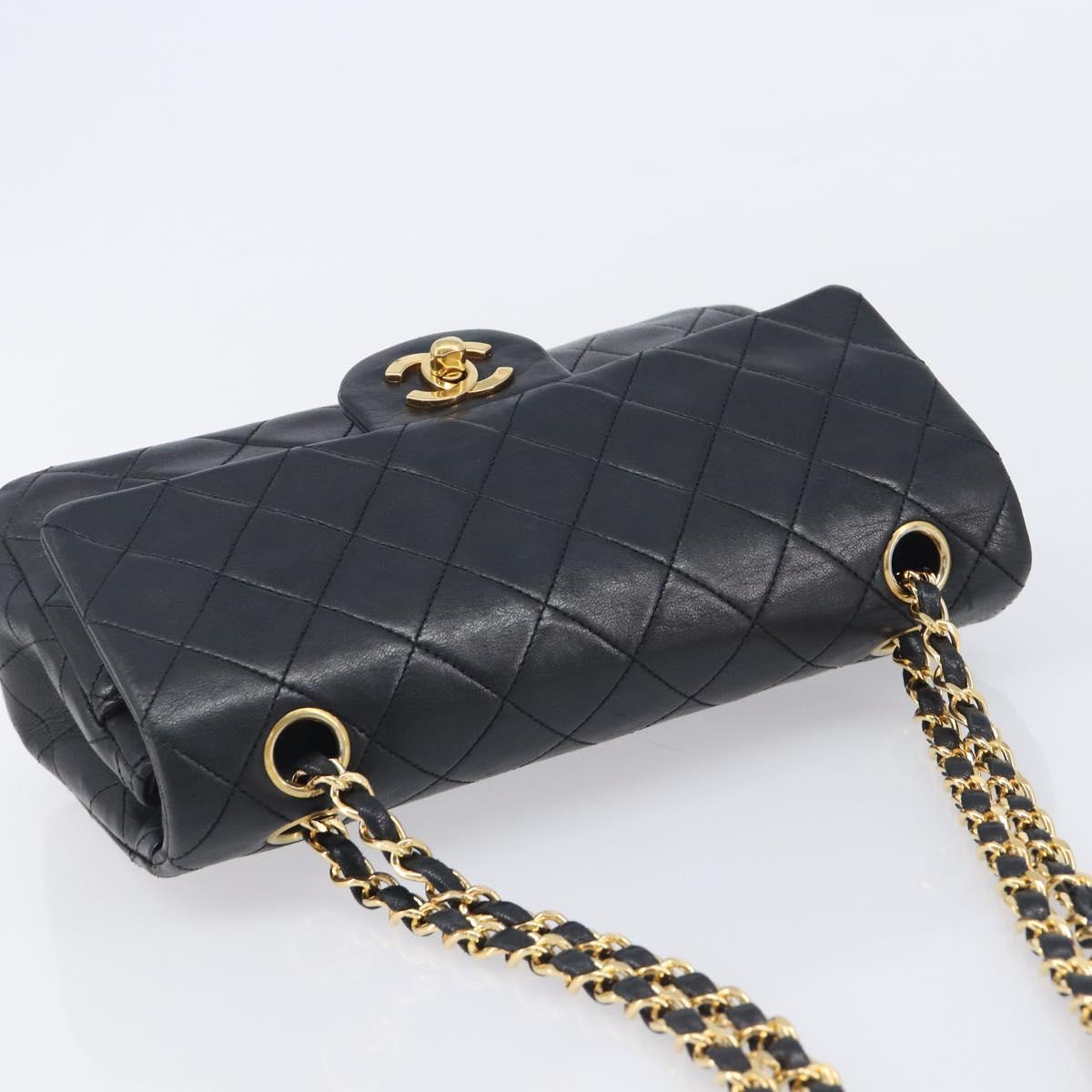 CHANEL Double Flap Chain Matelasse23 Bag Lamb Skin Black Gold CC Auth 213923SAM