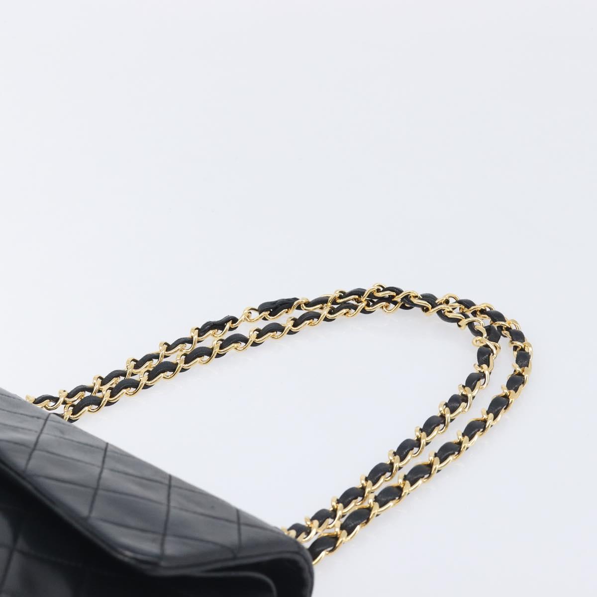 CHANEL Double Flap Chain Matelasse23 Bag Lamb Skin Black Gold CC Auth 213923SAM