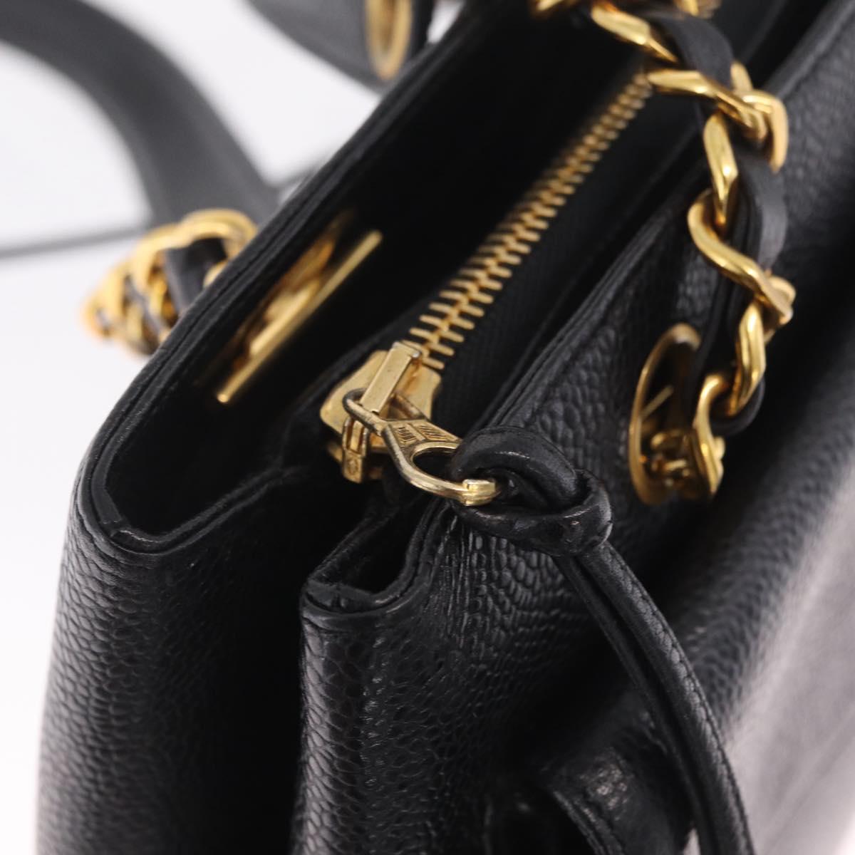 CHANEL Chain Shoulder Tote Bag Caviar Skin Black Gold CC Auth 213926V