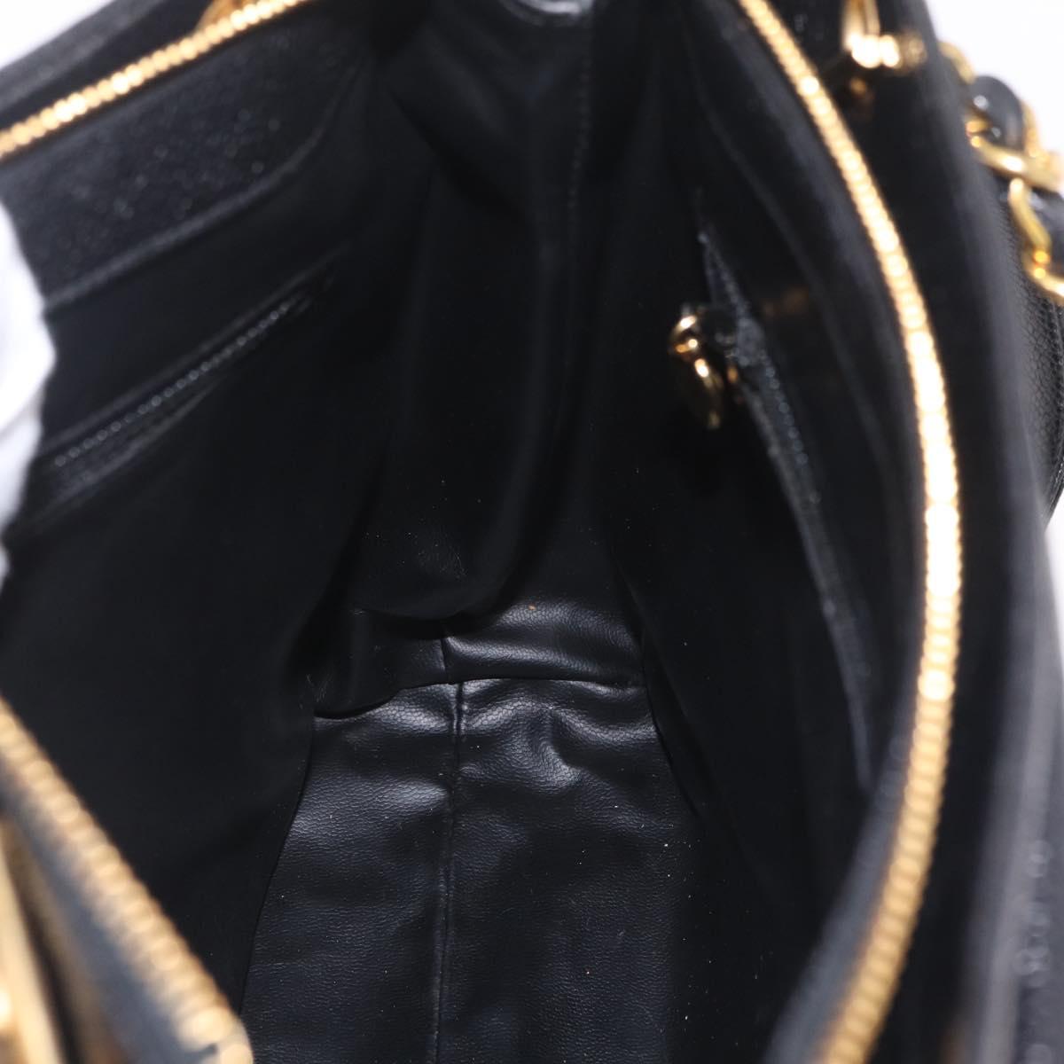 CHANEL Chain Shoulder Tote Bag Caviar Skin Black Gold CC Auth 213926V