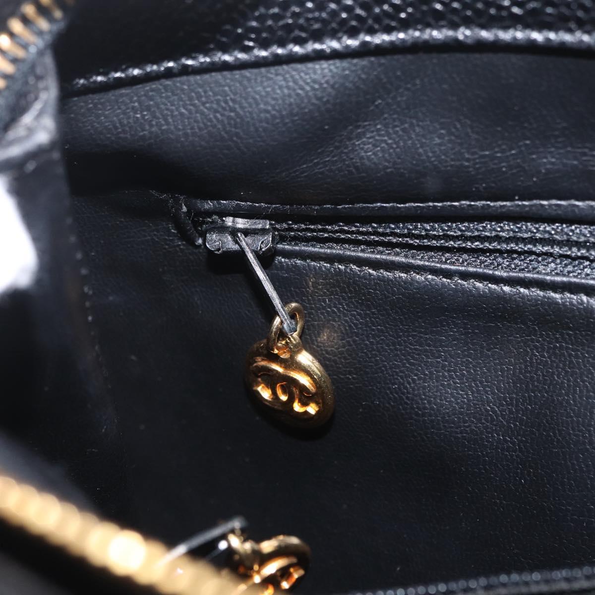 CHANEL Chain Shoulder Tote Bag Caviar Skin Black Gold CC Auth 213926V