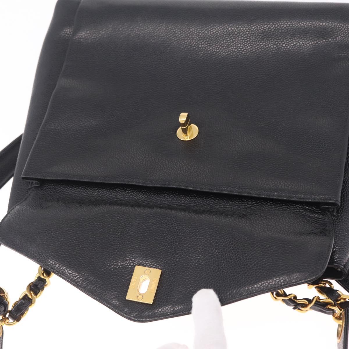 CHANEL Chain Shoulder Tote Bag Caviar Skin Black Gold CC Auth 213926V